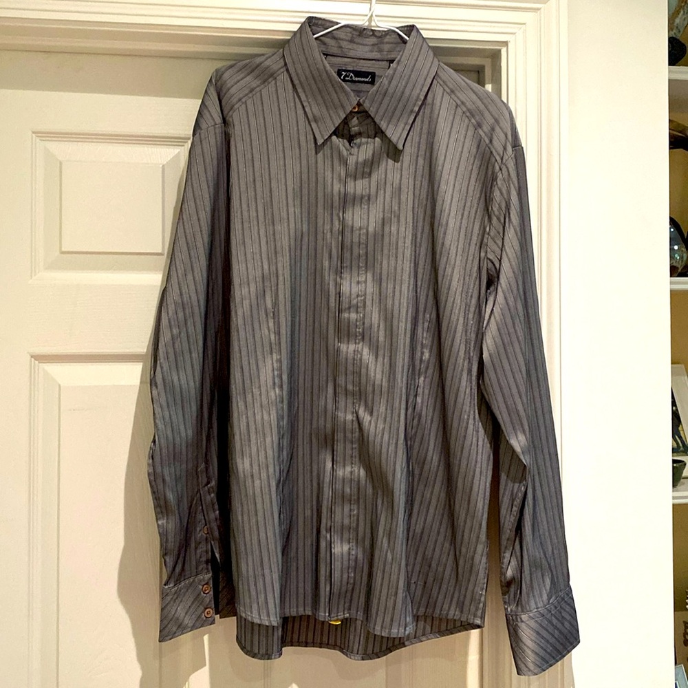 7 Diamonds men’s shirt, XXL, grey, black with silver stripes